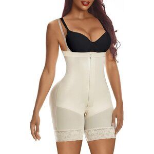 Women's Beige (Front Zipper) Tummy Control Shapewear Body Shaper Butt Lifter
